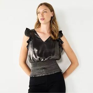 Women's Nine West Sleeveless Ruffle Smocked Hem Top